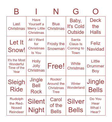 Holiday Songs Bingo Card