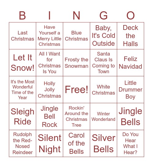 Holiday Songs Bingo Card