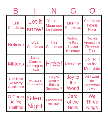 Christmas Carol Bingo Card