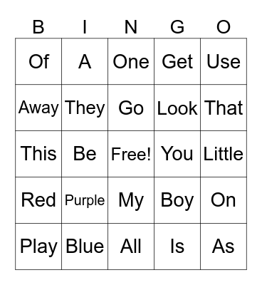 Sight words Bingo Card