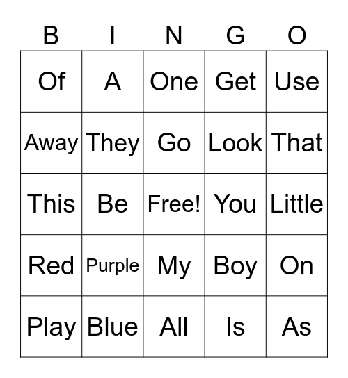 Sight words Bingo Card