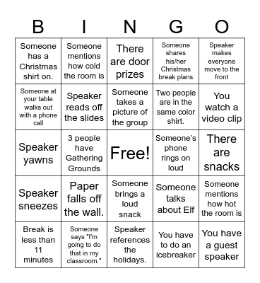 Professional Development Bingo Card