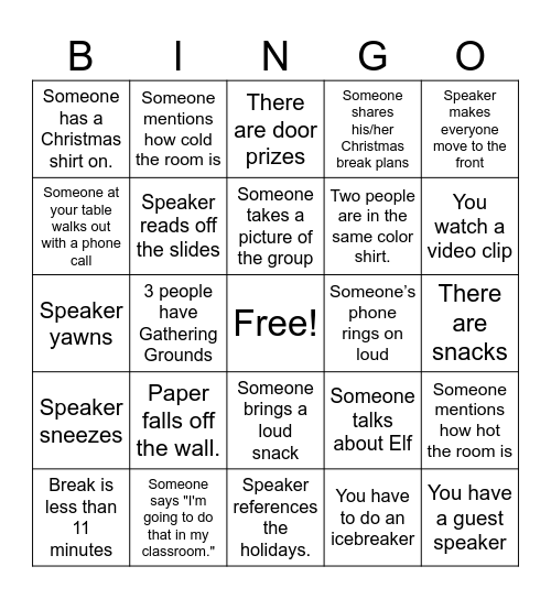 Professional Development Bingo Card