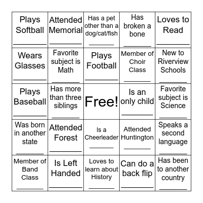 Welcome to Seitz Bingo Card