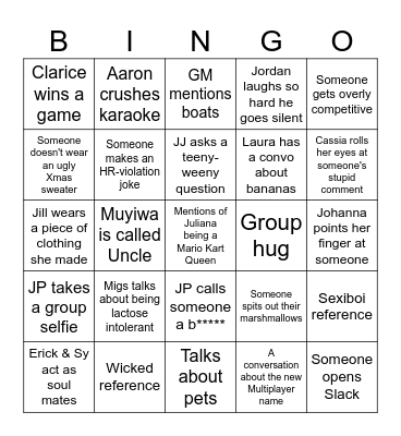 Ugly Xmas Sweater Party Bingo Card