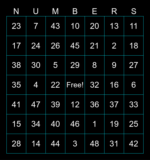 Number Bingo Card