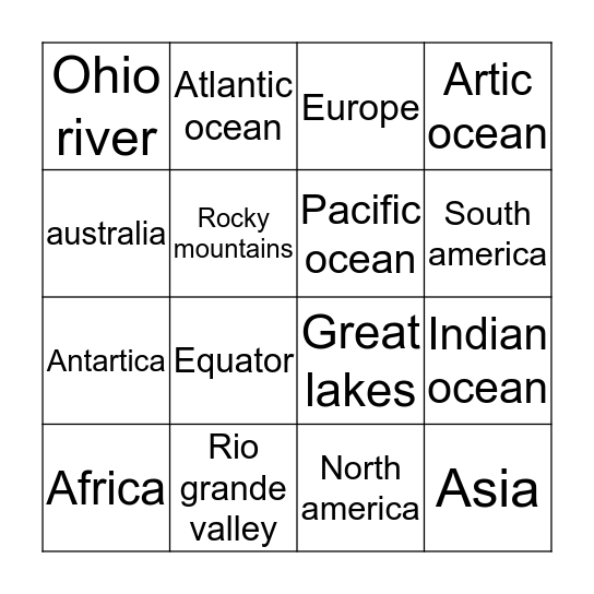 Geography bingo Card