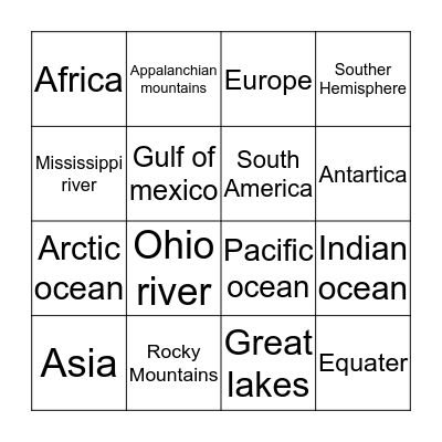 Geography Bingo Card