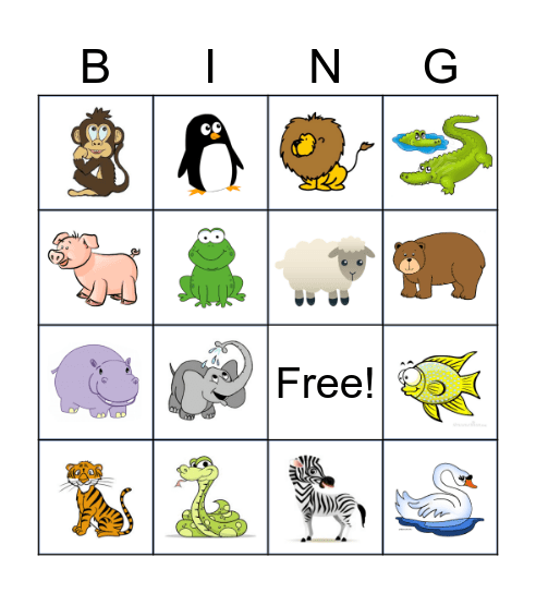 Animal Bingo Card