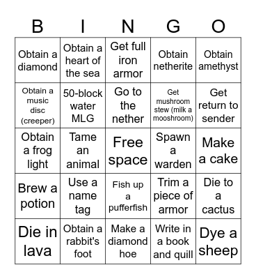 Minecraft Bingo Card