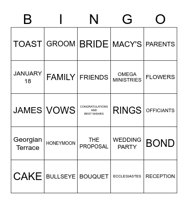 Sylvester & Niomi Wedding Shower Bingo Card