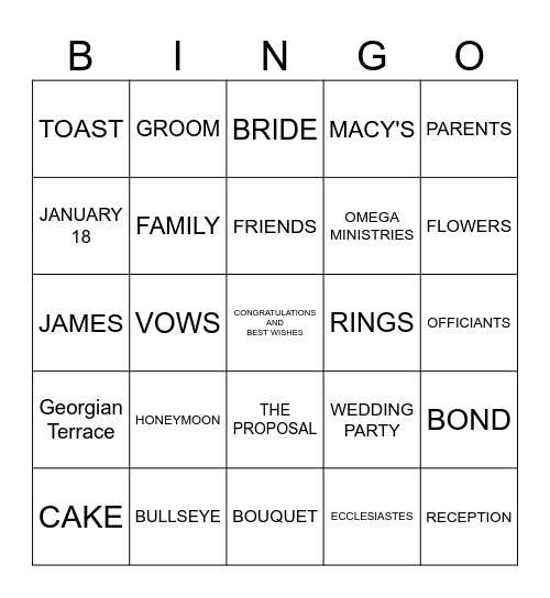 Sylvester & Niomi Wedding Shower Bingo Card