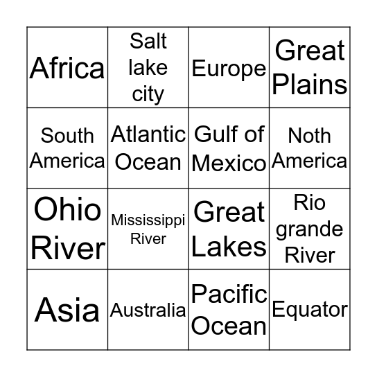 Geography bingo Card