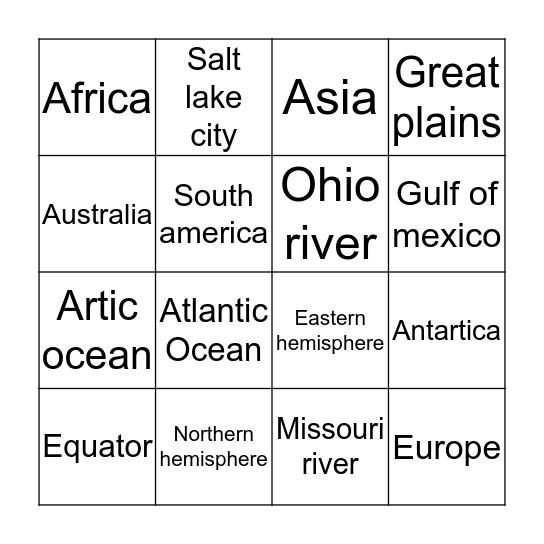 Geography bingo Card