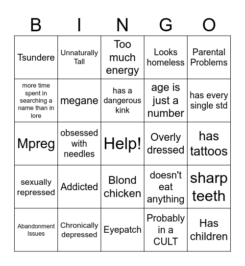 Help Bingo Card