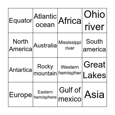 Geography bingo Card