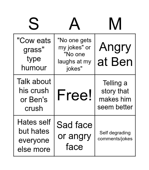 Sam Bingo! Bingo Card