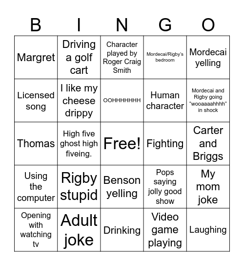 Regular show bingo Card