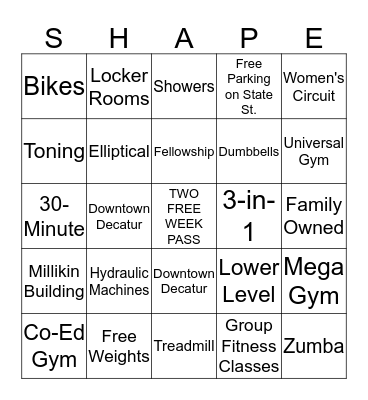 Downtown Fitness Club -Decatur Bingo Card