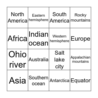 Geography Bingo Card