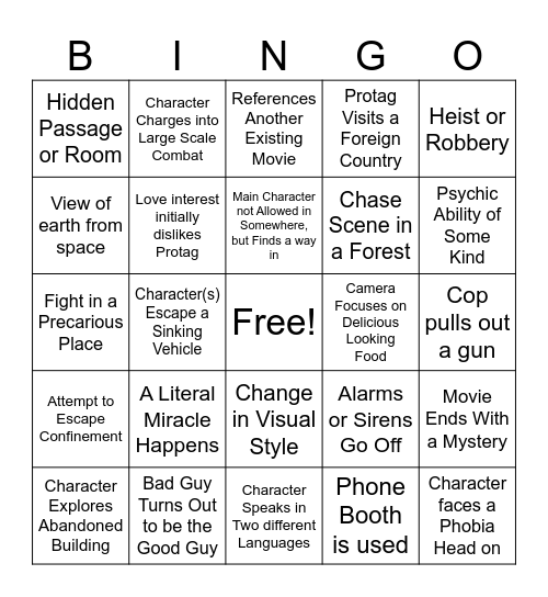 Movie Night BINGO Card