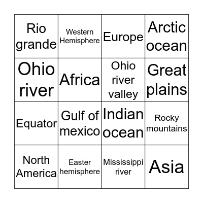 Geography Bingo Card