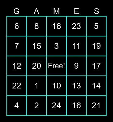 Number Bingo Card