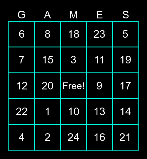 Number Bingo Card