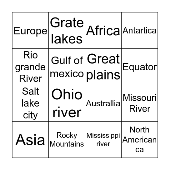 Geography bingo  Bingo Card