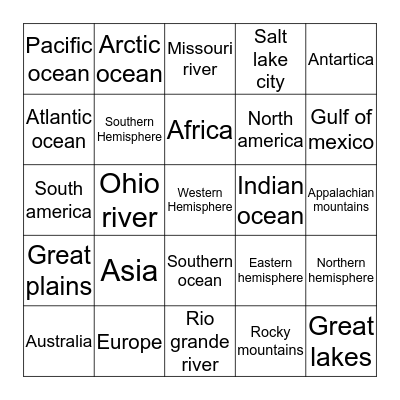 Geography Bingo Card