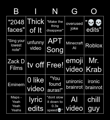 YT Shorts Feeds DECEMBER 2024 Bingo Card
