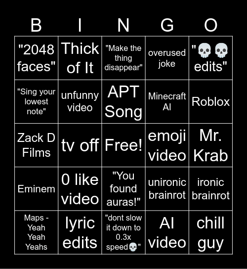 YT Shorts Feeds DECEMBER 2024 Bingo Card