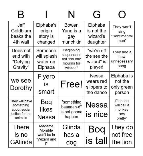 Wicked Bingo Card