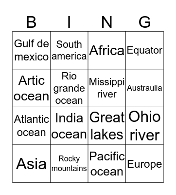 Geography bingo Card