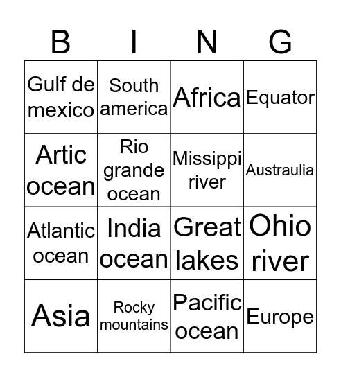 Geography bingo Card