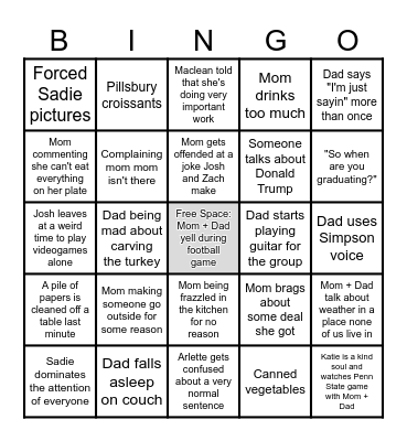 Savage Thanksgiving Bingo Card