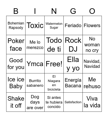 Bingo Musical Bingo Card