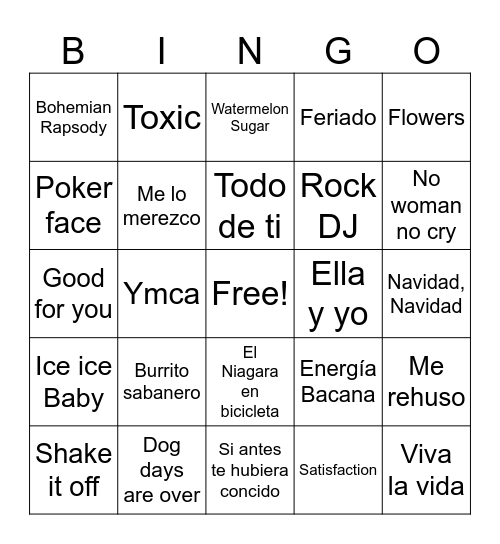 Bingo Musical Bingo Card