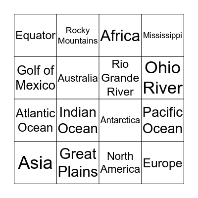 Geography Bingo Card