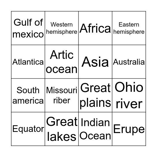 Geography bingo Card