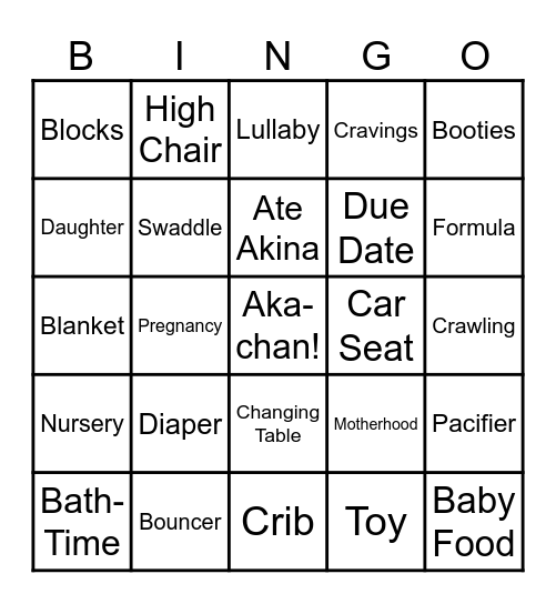 Baby Shower Bingo! Bingo Card
