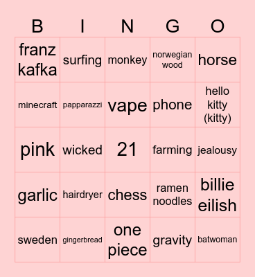 infinite craft Bingo Card