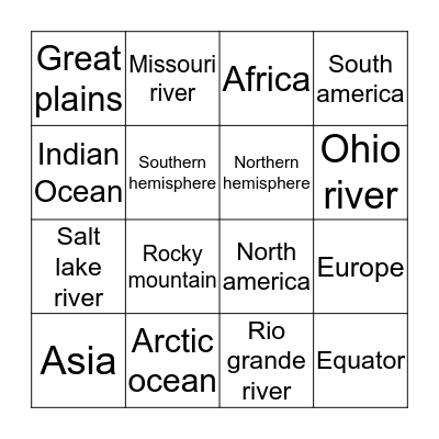 Geogrphy Bingo Card