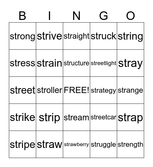 STR  words Bingo Card