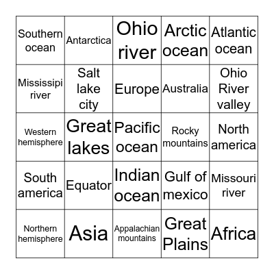 Geography bingo Card