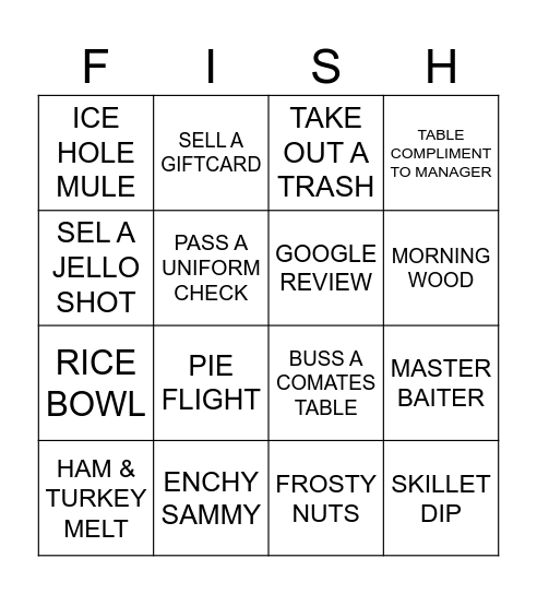 FISHING BANK Bingo Card