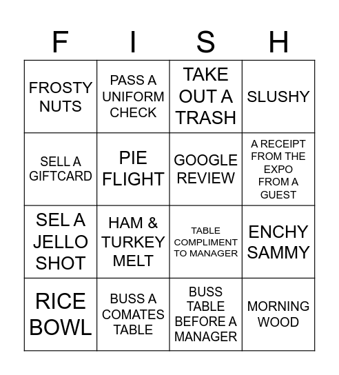FISHING BANK Bingo Card