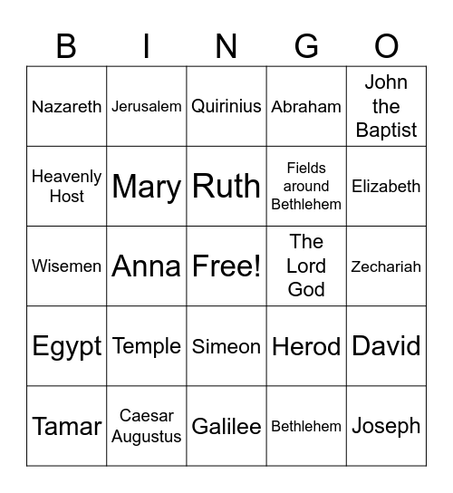 Christmas Characters & Places Bingo Card