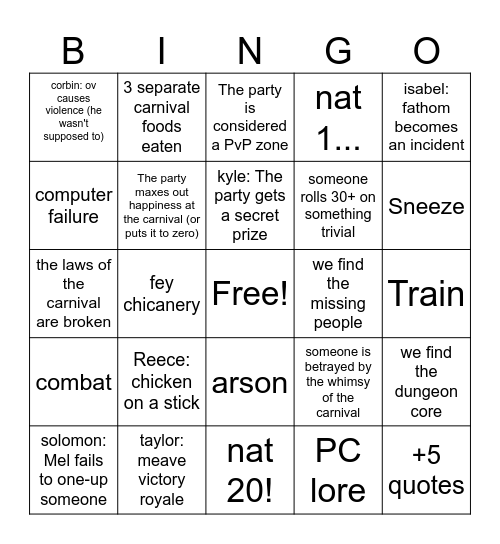 A very normal carnival (where i will buy fentanyl)Th Bingo Card