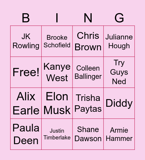 Guess Who's Canceled?! Bingo Card